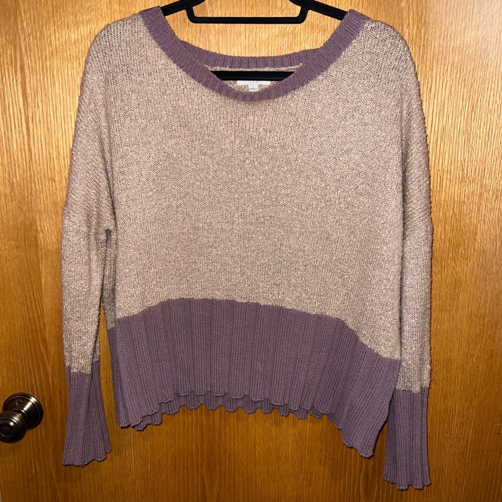 Umgee Colorblock Sweater Womens Small Mauve Tan Textured Knit G2441